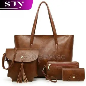 Sac À Main Femme 4 Pièces en Cuir Marron Chic Et Élégant