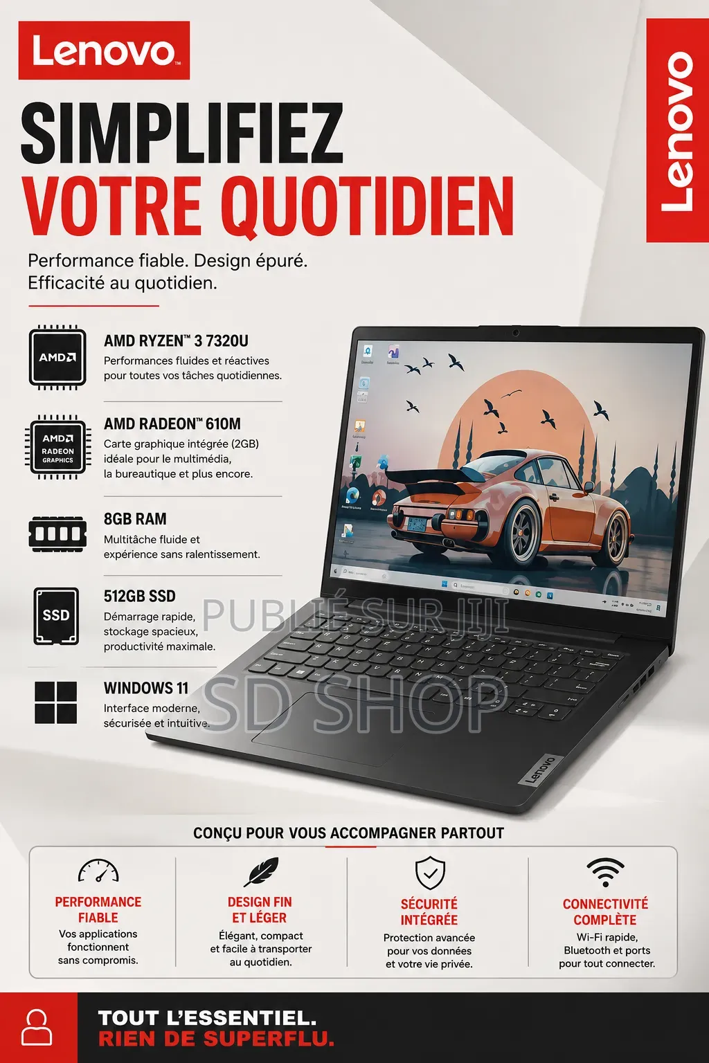 Nouveau Ordinateur de bureau Lenovo Autre 8GB AMD Ryzen 3 SSD 512GB