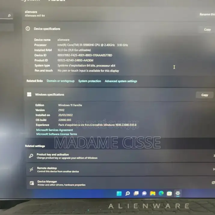 Nouveau Dell Allienware M18 R1 32GB Intel Core i9 SSD 512GB