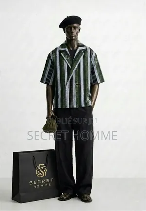 Ensemble Homme Élégant - Chemise À Rayures Vertes Et Pantalon