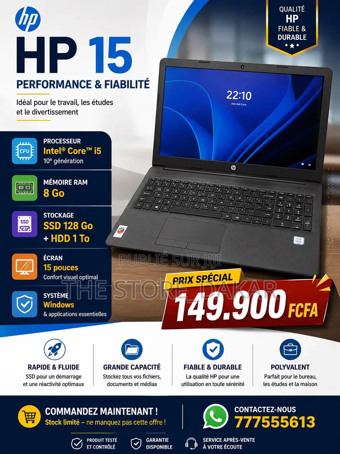 Ordinateur portable HP 15 8GB Intel Core i5 HDD+SSD 1T