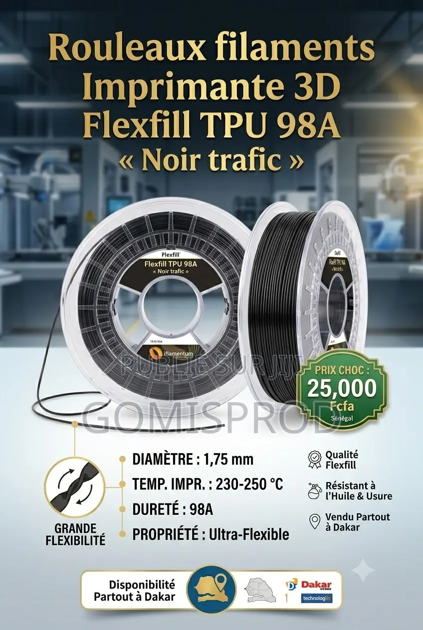Rouleaux Filaments Imprimante 3D Flexfill TPU 98A « Noir Trafic »