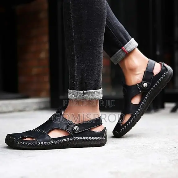 Chaussures Décontractées Sandales Espirantes Pour Hommes en Cuir
