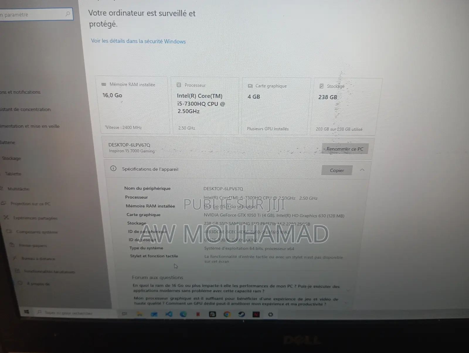 Ordinateur portable Dell Inspiron 15 7000 16GB Intel Core i5 SSD 256GB