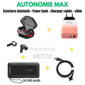 Pack – Écouteurs Bluetooth +Power Bank+Chargeur Rapide+Câble 3-en-1