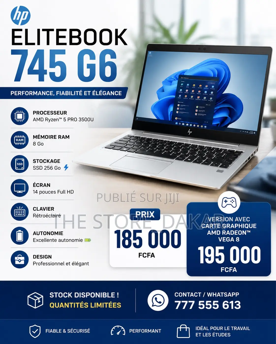 Nouveau HP EliteBook 745 G6 8GB AMD Ryzen 5 SSD 256GB