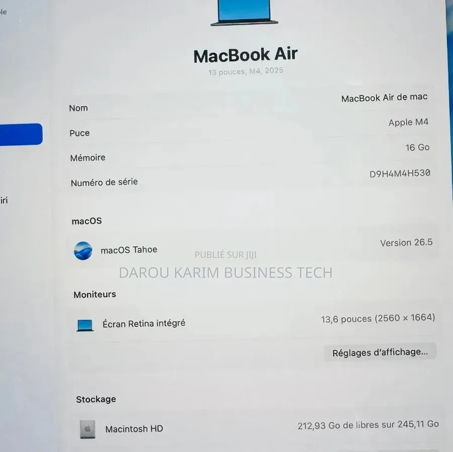 Nouveau Apple MacBook Air 2025 M4 16GB Apple M4 SSD 256GB